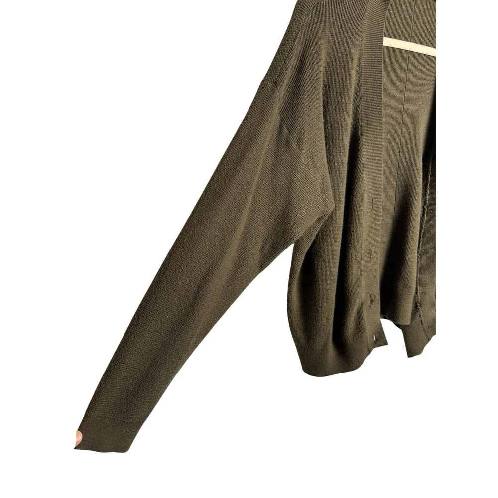 Zenana Dark Olive Green Size 2X Button Up Long Sleeve Waffle Knit Cardigan